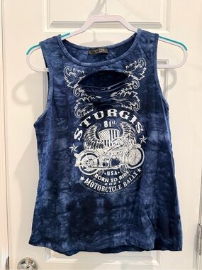 Sturgis Tie-Dye Navy Girls' Motorcycle Graphic Tank Top